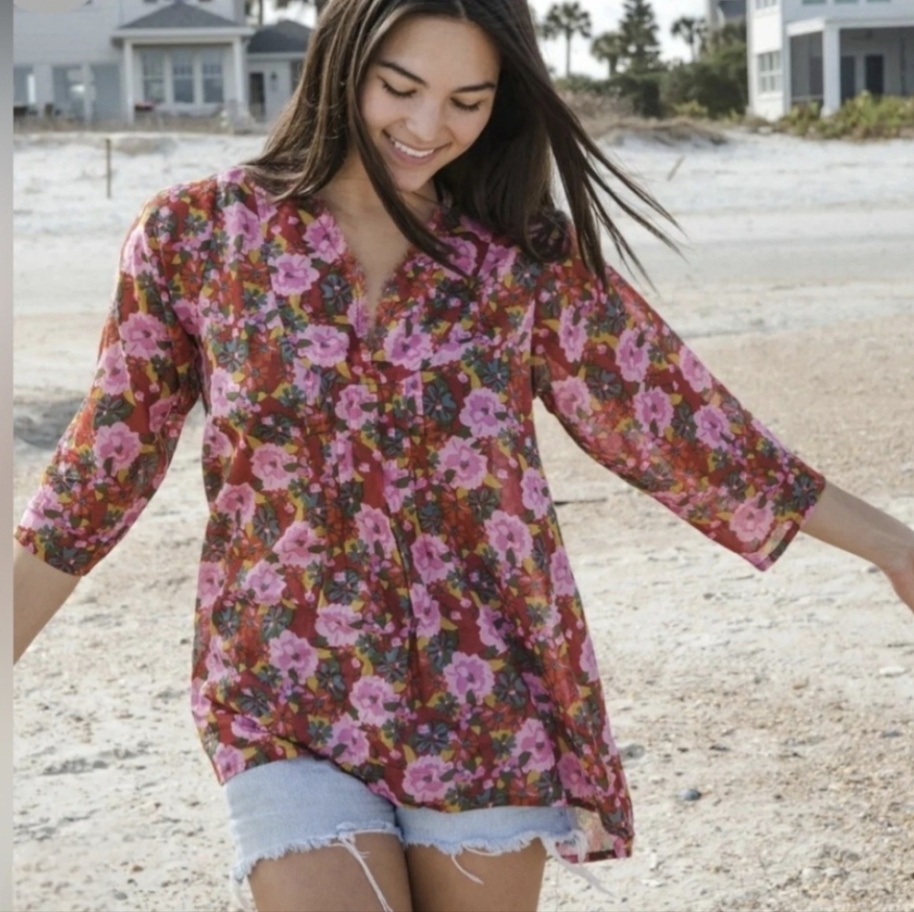 NATURAL LIFE Pink Floral Peasant Blouse